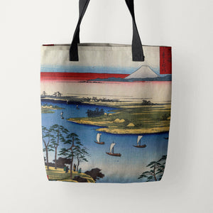 Tote Bags Utagawa Hiroshige Wild Goose Hill and the Tone River